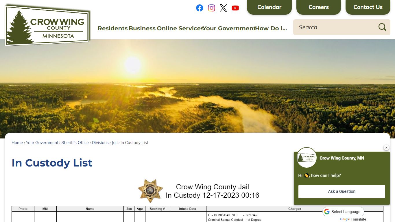 In Custody List | Crow Wing County, MN - Official Website