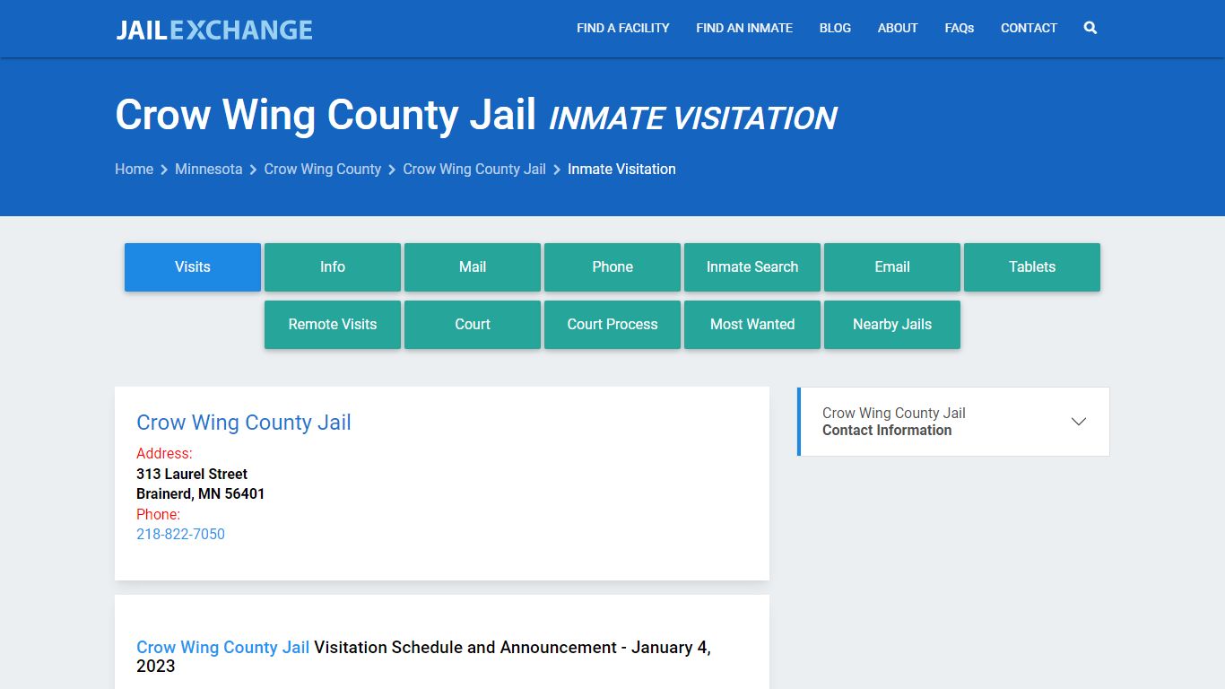 Inmate Visitation - Crow Wing County Jail, MN - Jail Exchange